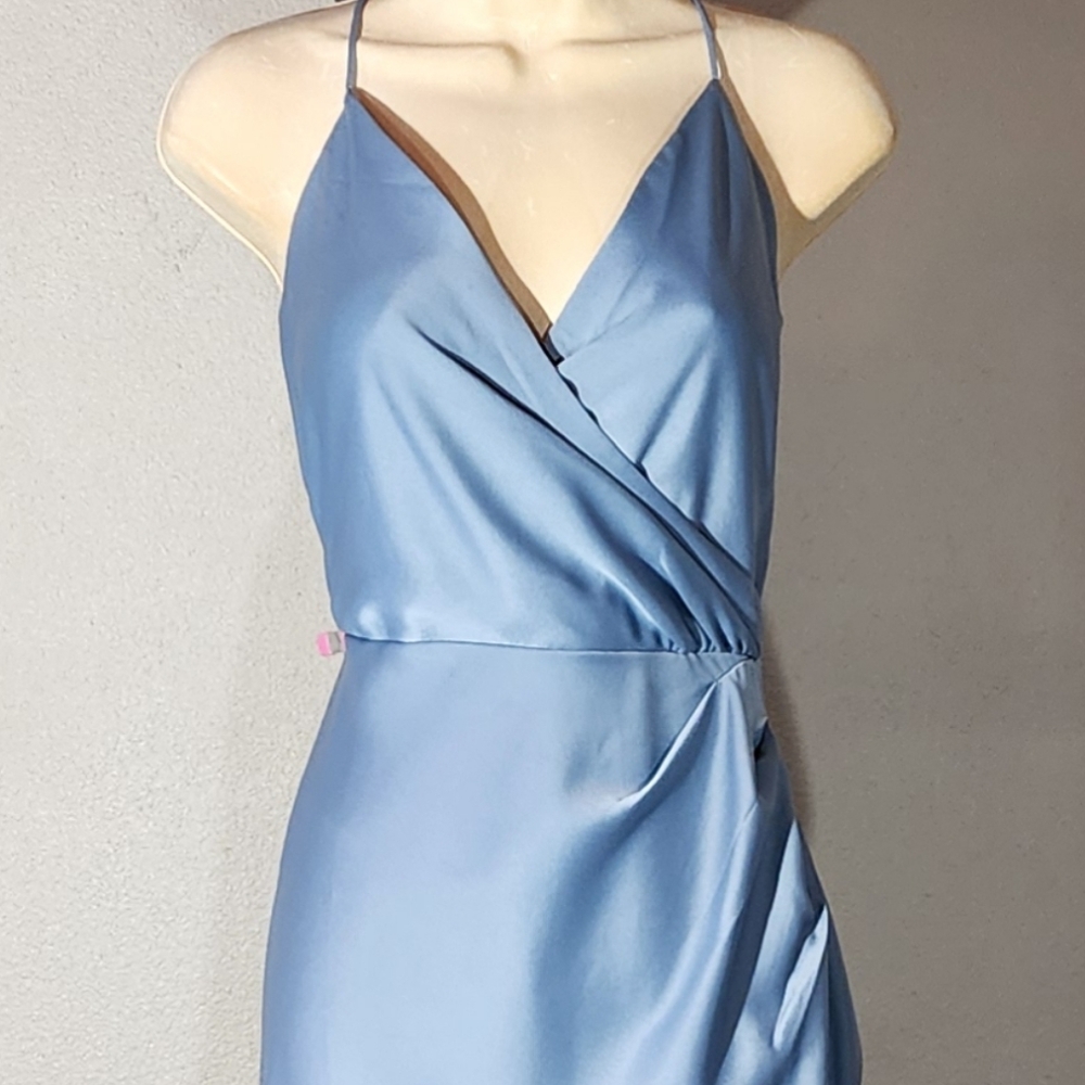 BHLDN/Anthropologie Dress Charmeuse Spaghetti Strap Satin Maxi Blue Plus Size 14 - Picture 4 of 16